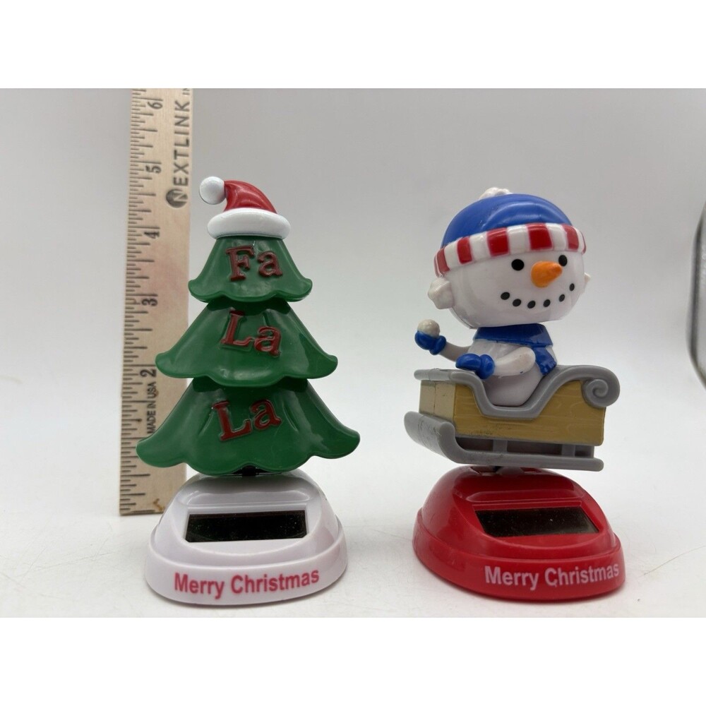 Christmas Solar Dancing Bobble Figures Snowman Tree Set of 2 Holiday Decor